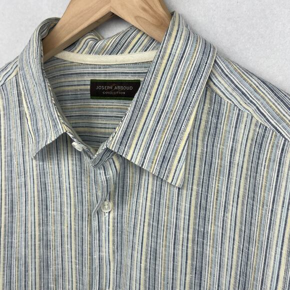 JOSEPH ABBOUD Shirt Mens XL Linen Collection Striped Button Up Woven Blue - Picture 1 of 16